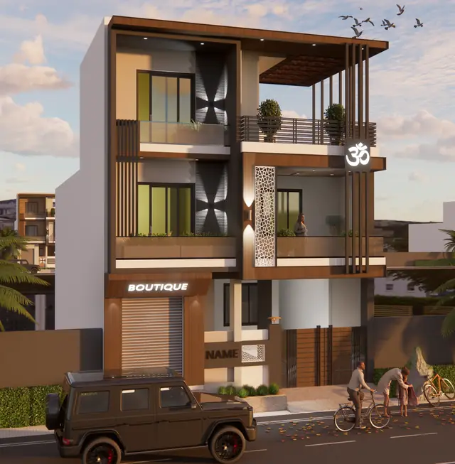 Shop + residence elevation, 3D design — Anuda, Jaipur