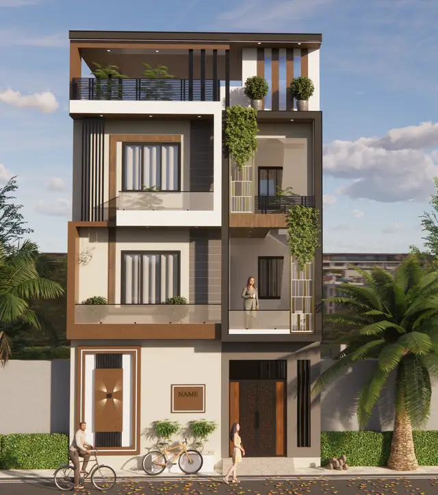 Narrow plot G+3 elevation — Anuda, Jaipur