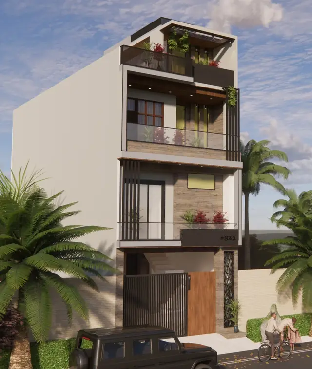 G+3 elevation with balcony gardens — Anuda, Jaipur
