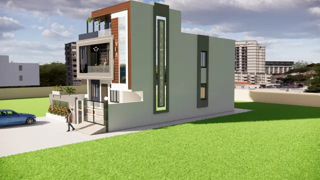 Side view elevation, 3D render — Anuda, Jaipur