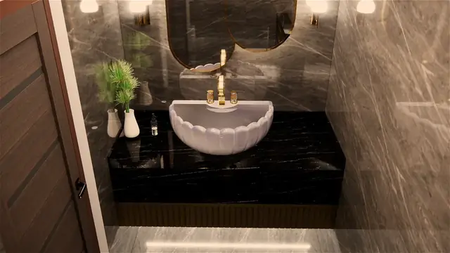 Wash basin area, marble finish — Anuda, Jaipur