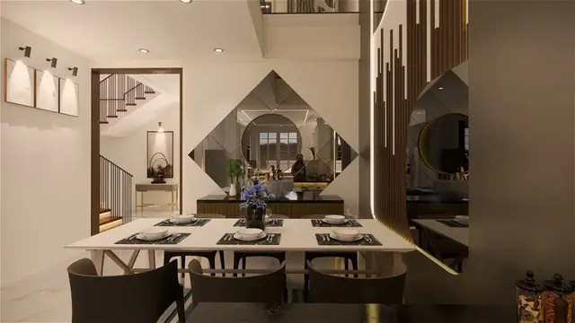 Dining area with mirror wall — Anuda, Jaipur