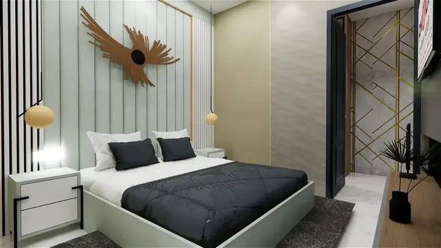 Bedroom with accent wall — Anuda, Jaipur