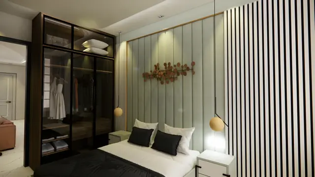 Bedroom with glass wardrobe — Anuda, Jaipur