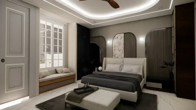 Master bedroom with false ceiling — Anuda, Jaipur