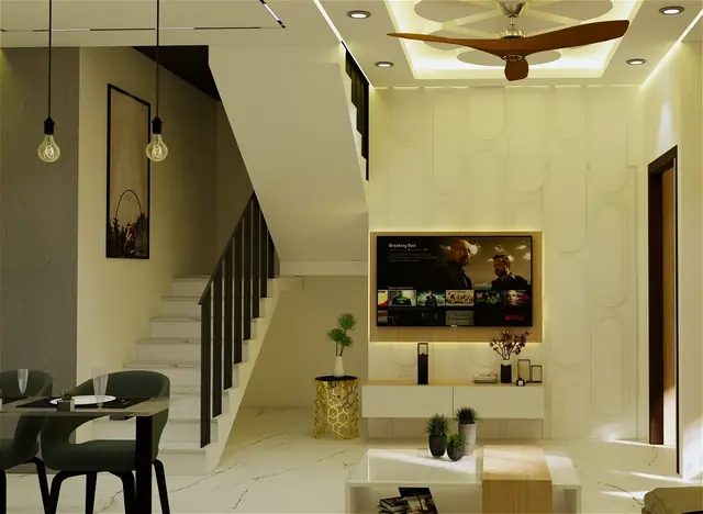 Living room with staircase — Anuda, Jaipur